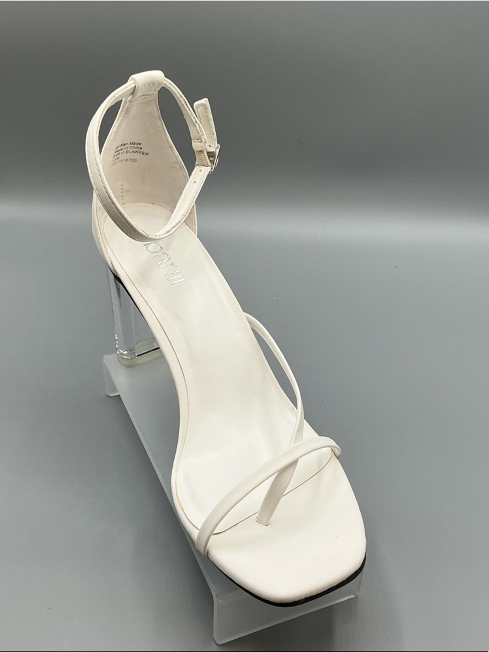 Barr III BLAKKEP White Ankle-Strap Sandal with Clear Block Heel, size 7.5 NEW